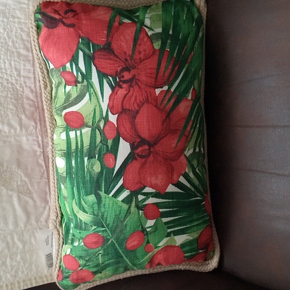 2/$25.00 Floral Back Cushion With Plaited Corded Edge (11.5" x 18.5") - Picture 2 of 3